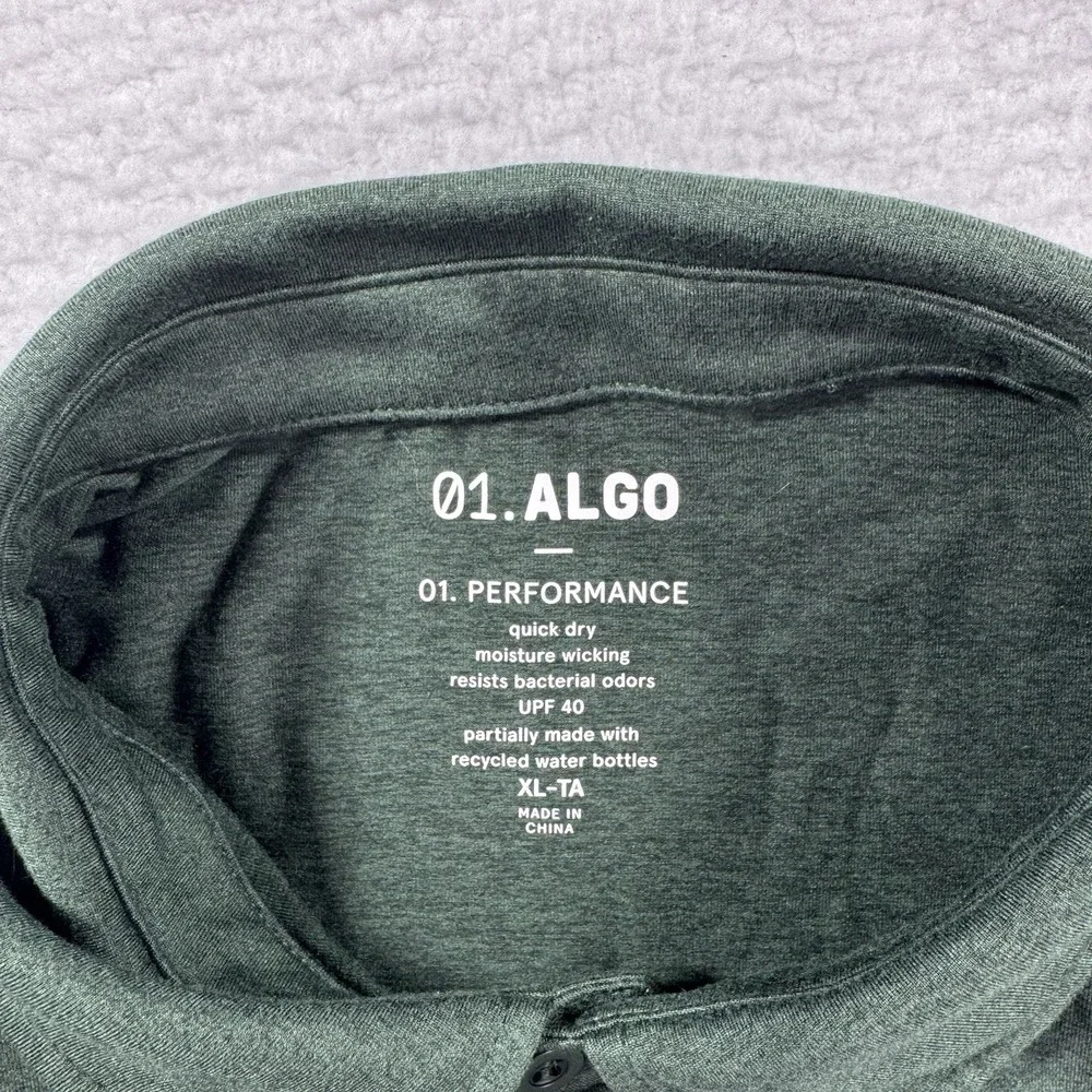 01 Algo Shirt Mens XL Green Performance Polo Golf SPF 40 Quick Dry Moisture Wick
